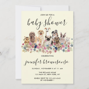 Invitación Fiesta de la familia de mascotas Yellow Dogs Baby