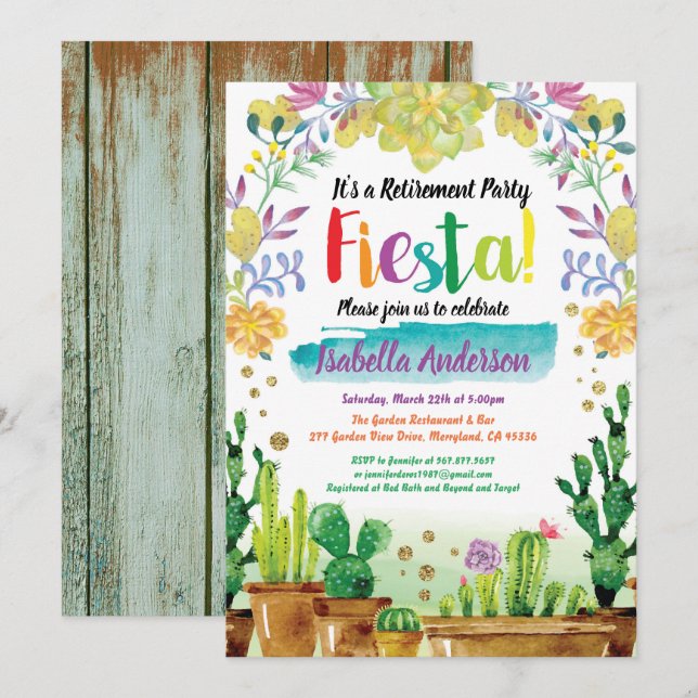 Invitación Fiesta de la fiesta de jubilación con cactus (Anverso / Reverso)