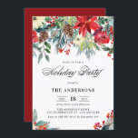 Invitación Fiesta de la Fiesta Rusa de Acuarela de Poinsettia<br><div class="desc">Celebra las vacaciones con tus seres queridos con esta clásica invitación de fiesta de vacaciones. Esta invitación a fiestas de vacaciones incluye poinsettias acuáticas,  pinecones,  agujas de pino,  hoyos y otros acentos florales y folláricos.</div>