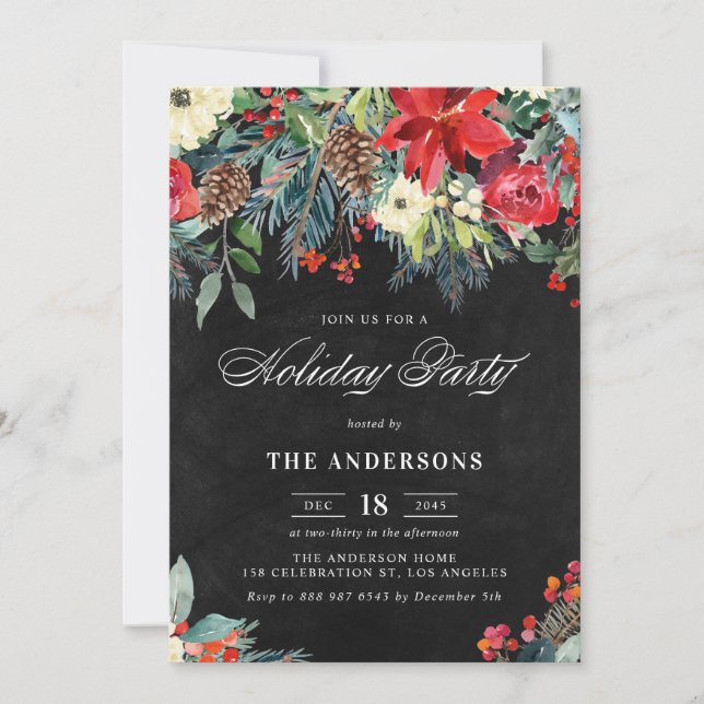 Invitación Fiesta de la Fiesta Rusa de Acuarela de Poinsettia (Anverso)