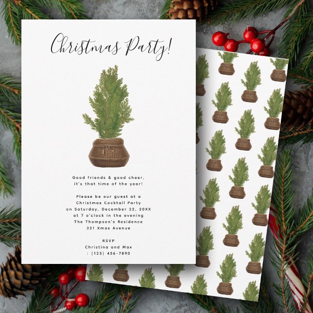 Invitación Fiesta de la Fiesta Rusa de Árbol de Navidad (Rustic Watercolor Christmas Tree Holiday Party Invitation)
