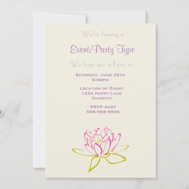 Invitación Fiesta de la Flor de Loto / Nenúfar (Reverso)