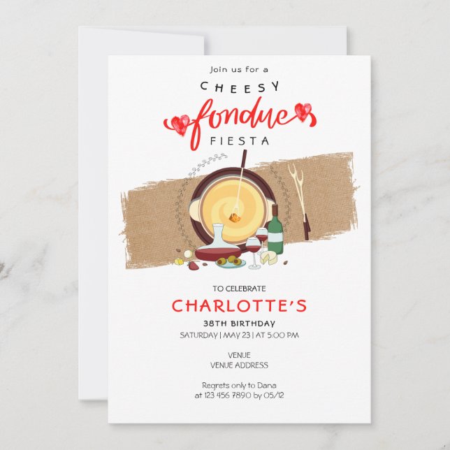 Invitación Fiesta de la Fondue de Pot Wine Fondue (Anverso)