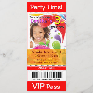 Invitación Fiesta de la foto del boleto del VIP de los niños