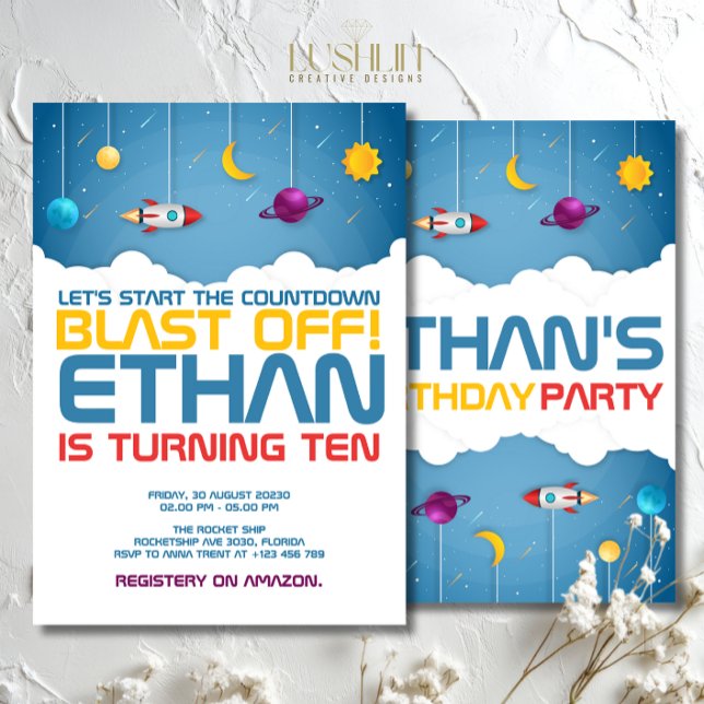 Invitación Fiesta de la Galaxia Cósmica de Cumpleaños en el E (Subido por el creador)