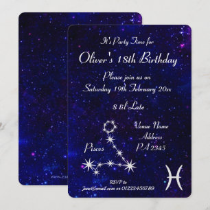 Invitación Fiesta de la Galaxia del Zodiaco de Piscis Persona