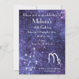 Invitación Fiesta de la Galaxia del Zodiaco Virgo Personaliza