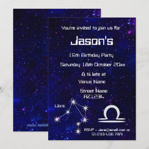 Invitación Fiesta de la Galaxia Libra del Zodiaco Personaliza