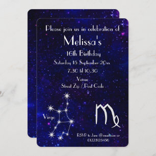 Invitación Fiesta de la Galaxia Virgo del Zodiaco Personaliza