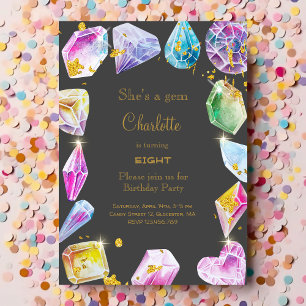 Invitación Fiesta de la Gema de Cumpleaños Crystals Chica acu