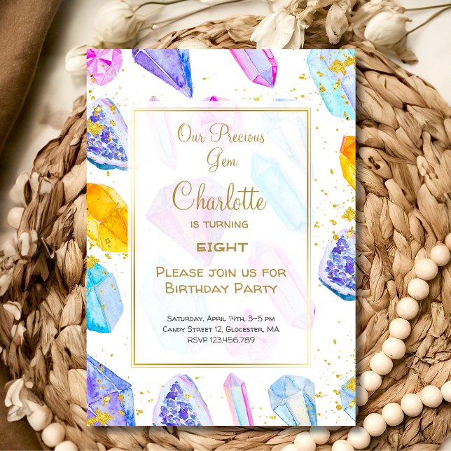 Invitación Fiesta de la Gema de Cumpleaños Crystals Chica acu (Subido por el creador)