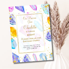 Invitación Fiesta de la Gema de Cumpleaños Crystals Chica acu
