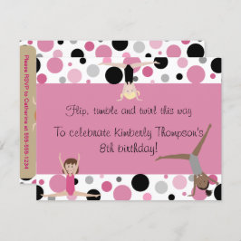 Invitación Fiesta de la gimnasia en rosado, gris y negro