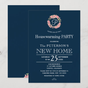 Invitación Fiesta de la guirnalda rosada monogramada para el 