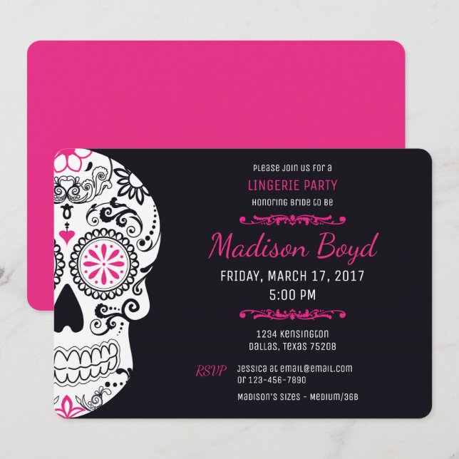 Invitación Fiesta de la lencería de la calavera del azúcar In (Anverso / Reverso)