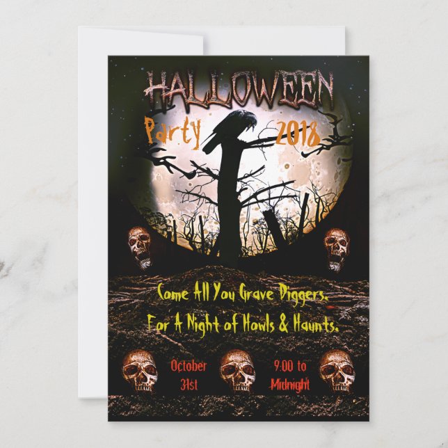 Invitación Fiesta de la luna gritando el cráneo de Halloween (Anverso)