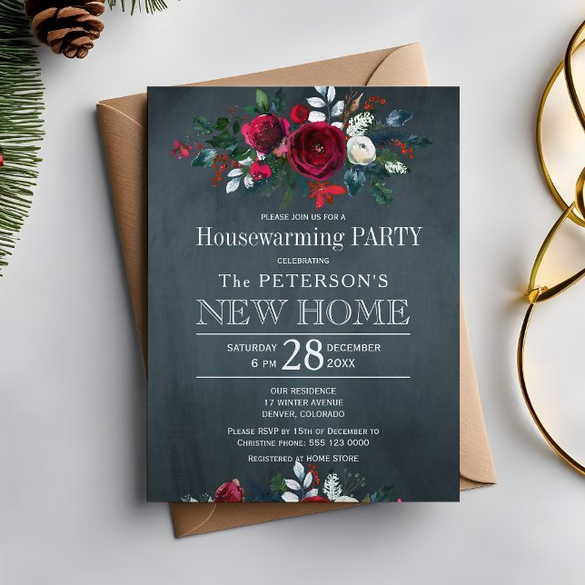 Invitación Fiesta de la Marina Blue Winter Rustic Floral (Subido por el creador)