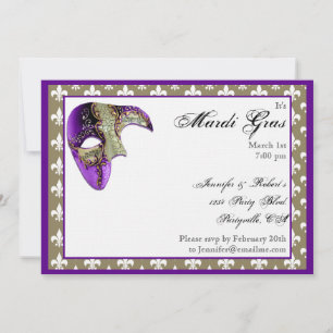 Invitación Fiesta de la Máscara de Lis Mardi Gras