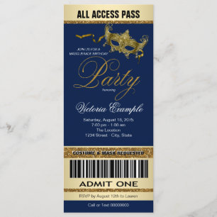 Invitación Fiesta de la mascarada al estilo de los boletos re