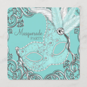 Invitación Fiesta de la mascarada azul Verde azulada