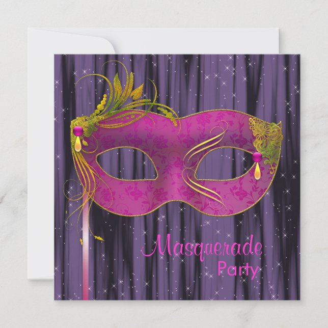 Invitación Fiesta de la mascarada Black Purple de Fuchsia Ros (Anverso)