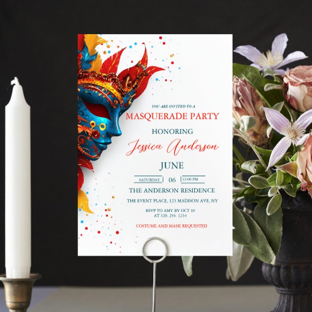 Invitación fiesta de la Mascarada blanca simple y elegante Cu (Subido por el creador)