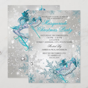 Invitación Fiesta de la mascarada Blue Silver Snowflake Masqu