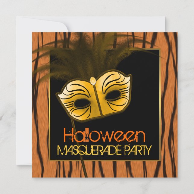 Invitación Fiesta de la mascarada de Halloween negro Naranja  (Anverso)
