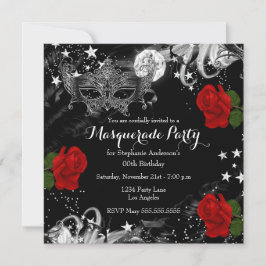 Invitación Fiesta de la Mascarada de la Noche Mágica Red Rose