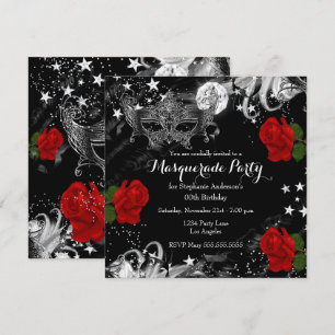 Invitación Fiesta de la Mascarada de la Noche Mágica Red Rose