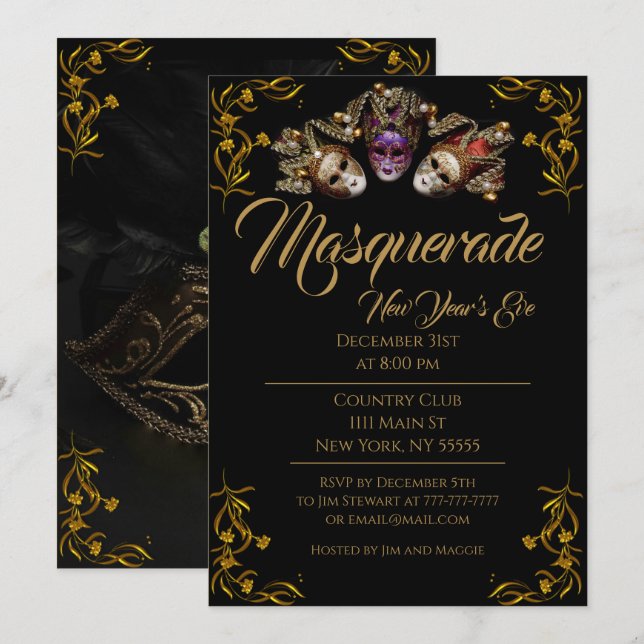 Invitación Fiesta de la mascarada de los sueños dulces (Anverso / Reverso)