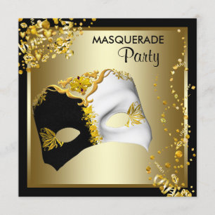 Invitación Fiesta de la mascarada de oro negro y mascarada Co