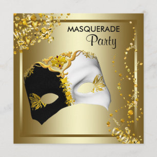 Invitación Fiesta de la mascarada de oro negro y mascarada Co