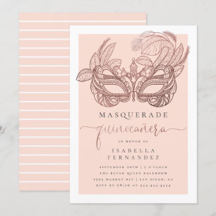 Invitación Fiesta de la Mascarada de Oro Rubor y Rosa Quincea
