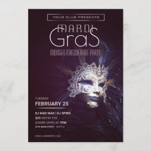 Invitación Fiesta de la mascarada Mardi Gras
