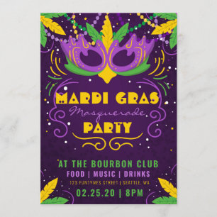 Invitación Fiesta de la mascarada Mardi Gras