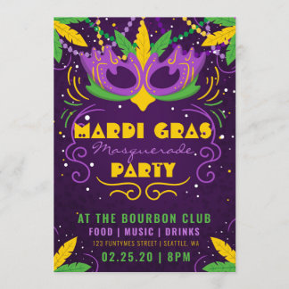 Invitación Fiesta de la mascarada Mardi Gras