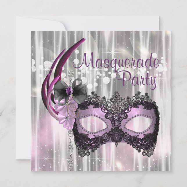 Invitación Fiesta de la mascarada morada negra (Anverso)