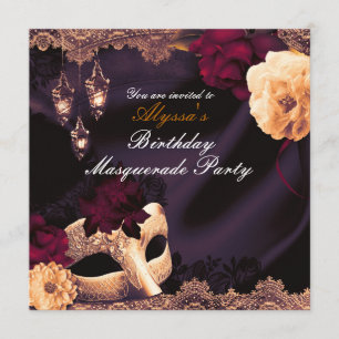 Invitación Fiesta de la mascarada morada y borgoñona