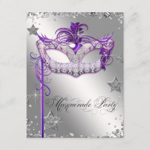Invitación Fiesta de la mascarada púrpura de Confetti platead