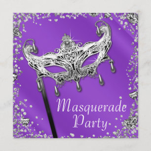 Invitación Fiesta de la mascarada púrpura de lavanda de Confe