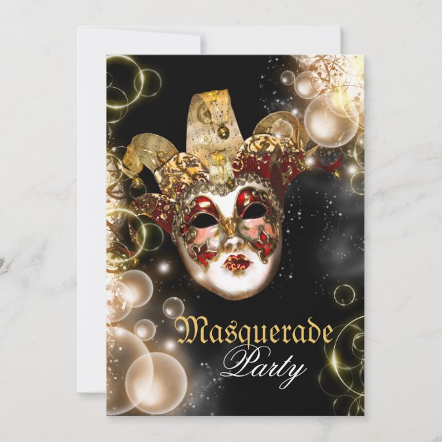 Invitación fiesta de la mascarada veneciana mardi gras (Anverso)