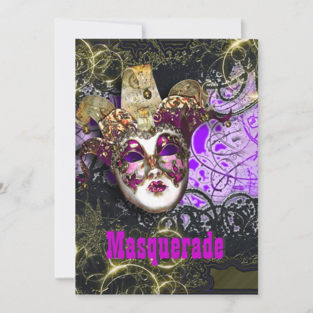Invitación fiesta de la mascarada veneciana mardi gras (Anverso)