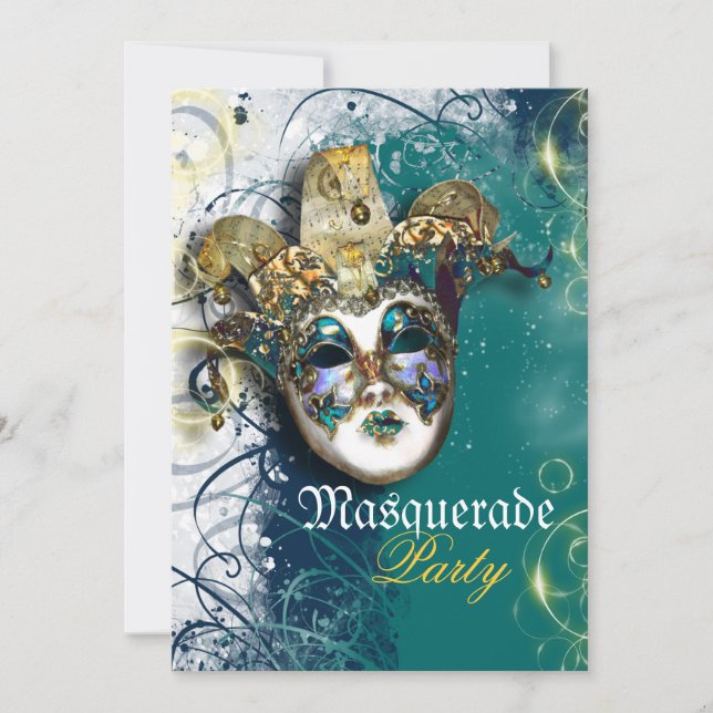 Invitación fiesta de la mascarada veneciana mardi gras (Anverso)