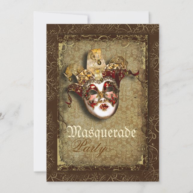 Invitación fiesta de la mascarada veneciana mardi gras (Anverso)