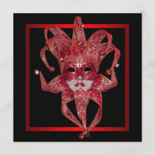 Invitación Fiesta de la mascarada veneciana roja del mardi gr