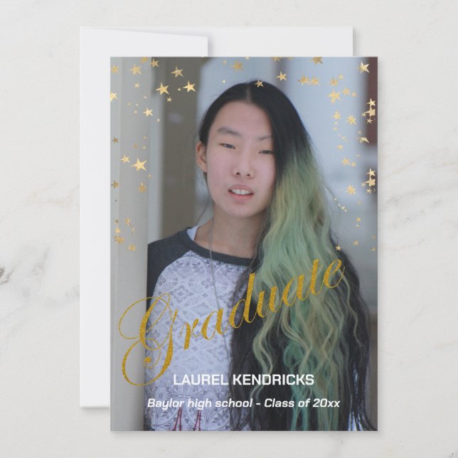 Invitación Fiesta de la Moderna Graduación de Oro Stars (Anverso)