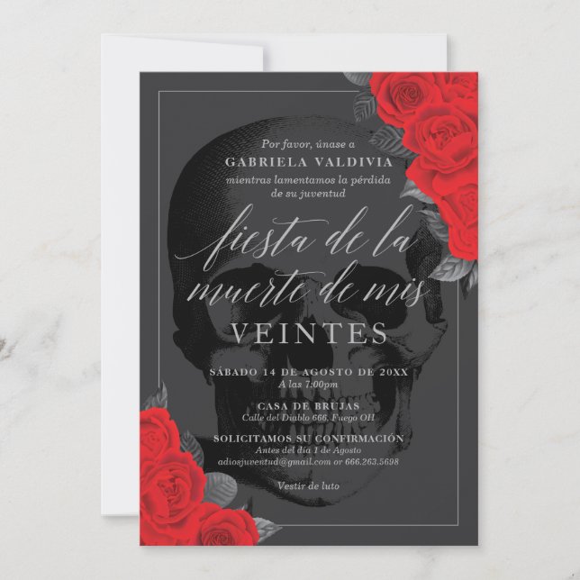 Invitación Fiesta de la Muerte de mis Veinte (Anverso)