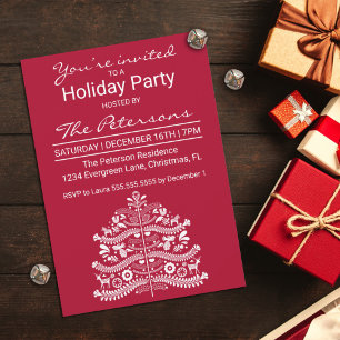 Invitación Fiesta de la Navidad en el Árbol Escandinavo Blanc