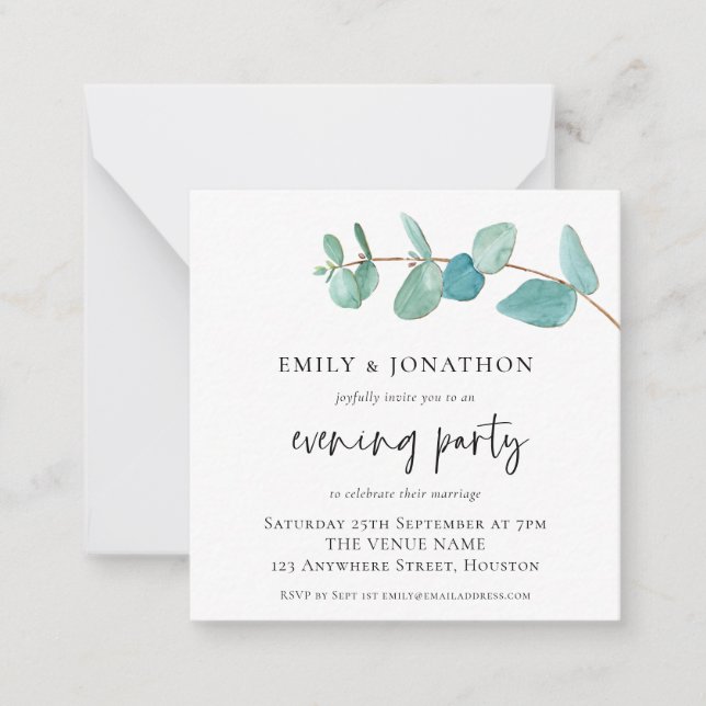 Invitación Fiesta de la noche de Boda de eucalipto (Anverso)